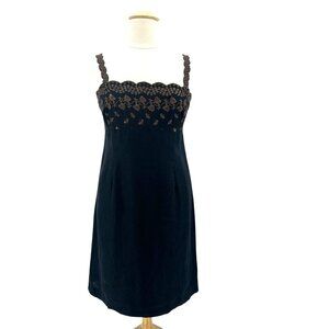 Spenser Jeremy Womens 14 Dress Linen Floral Embroidered Black Sleeveless Party